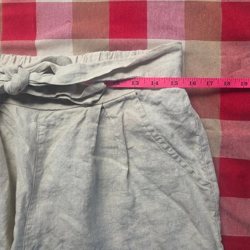 Azucar 100% Linen Paperbag Tie Front Shorts High Waist Summer Beach Cruise